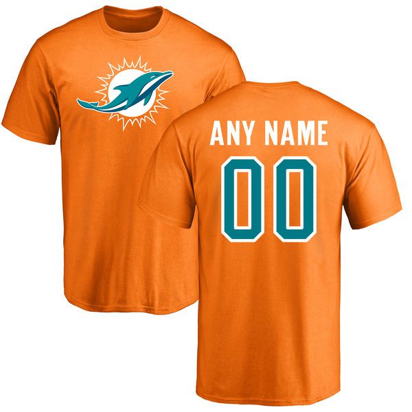 Men Miami Dolphins NFL Pro Line Orange Custom Name and Number Logo T-Shirt->nfl t-shirts->Sports Accessory
